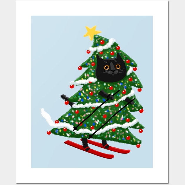 The Christmas Tree Skiier Wall Art by KilkennyCat Art